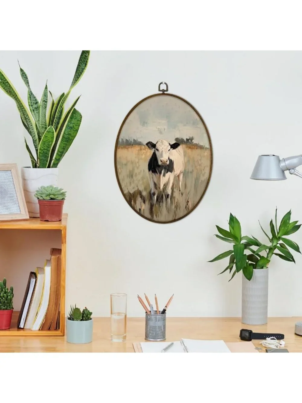 Rustic Farmhouse Cow Wall Art Decor | Vintage Animal Canvas Print | 8.7x11.3